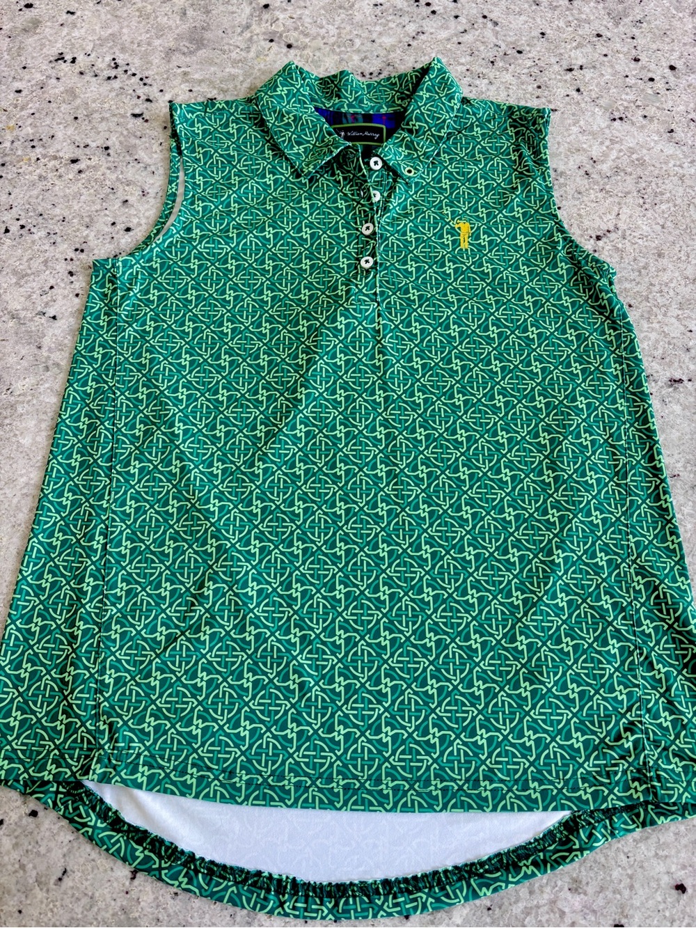 William Murray Golf Green Geometric Print Polo with Yellow Logo.